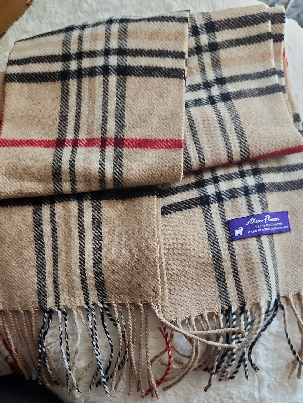 Alan Flusser Beige Plaid Cashmere-Blend Scarf